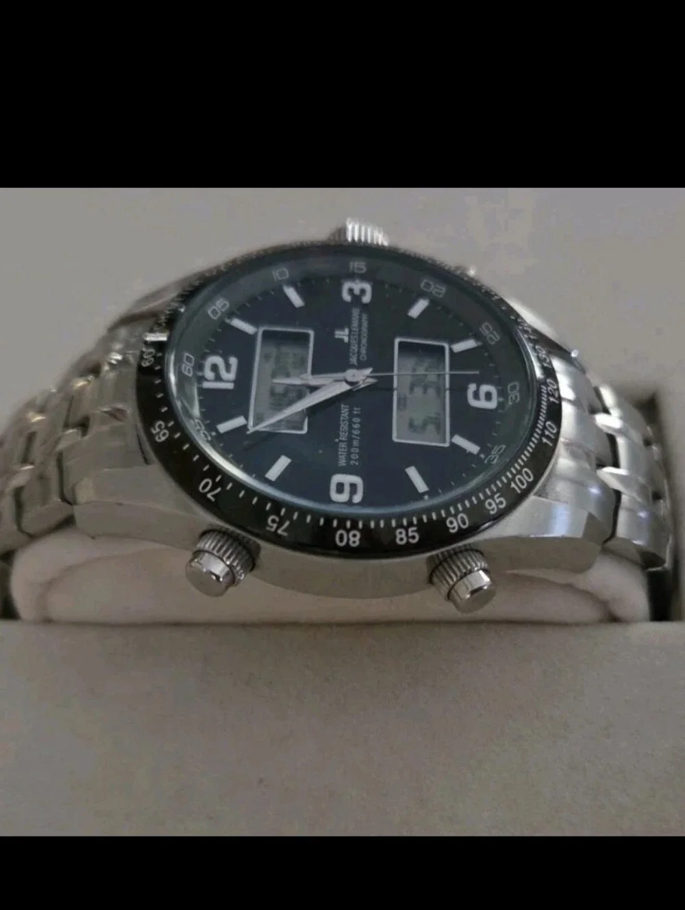 Mens Jacques Lemans 1241  Digital Analog  Stainless Steel Watch 44mm New Battery